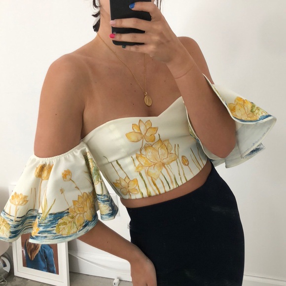 Hand Painted Bustier Crop Top with Flared Sleeves - Picture 2 of 5
